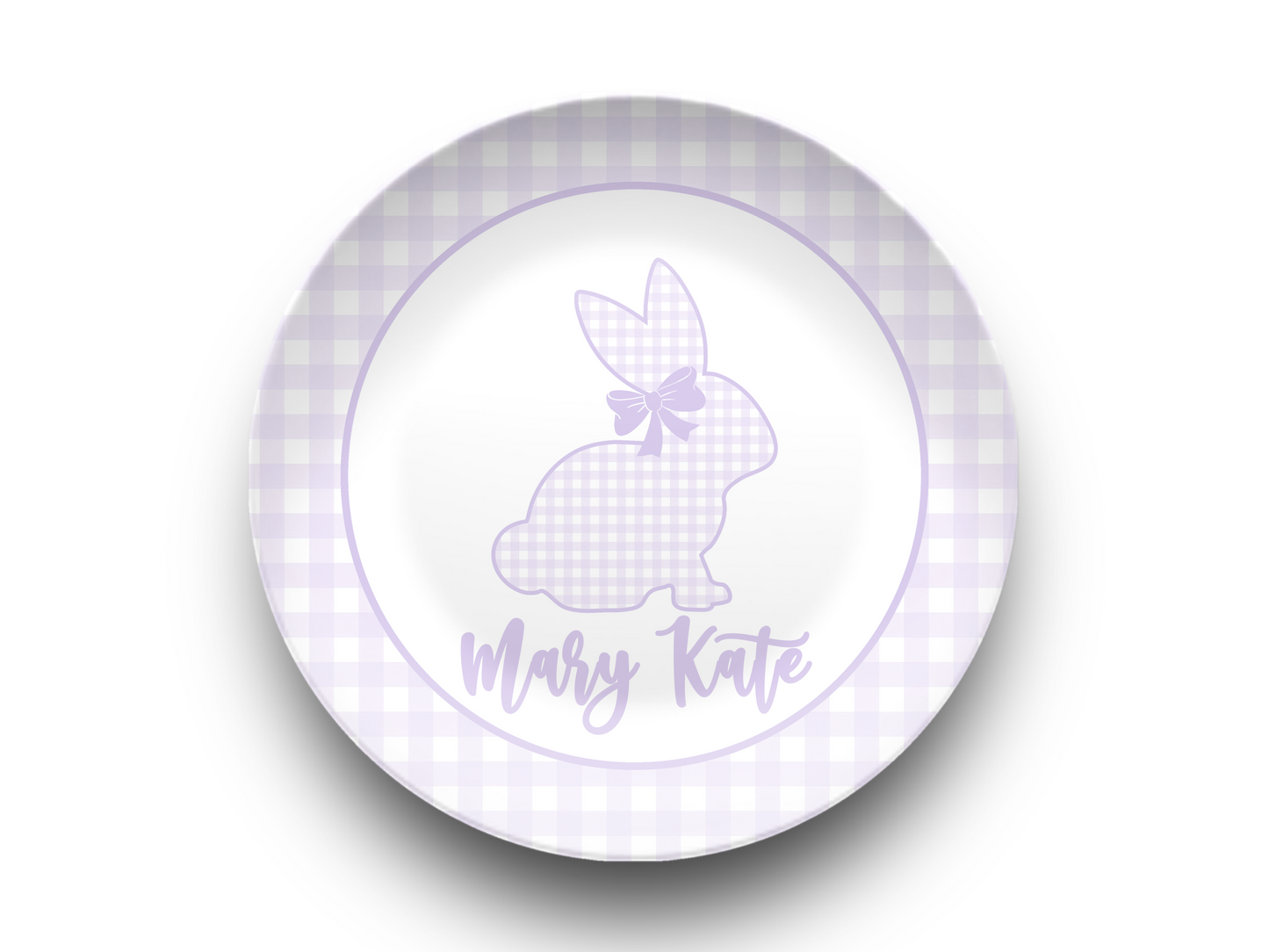 Lilac Gingham Personalized Easter Bunny Plate, Preppy Custom Kids Name Plate, Unbreakable, Microwave & Dishwasher Safe, Easter Gift for Kids