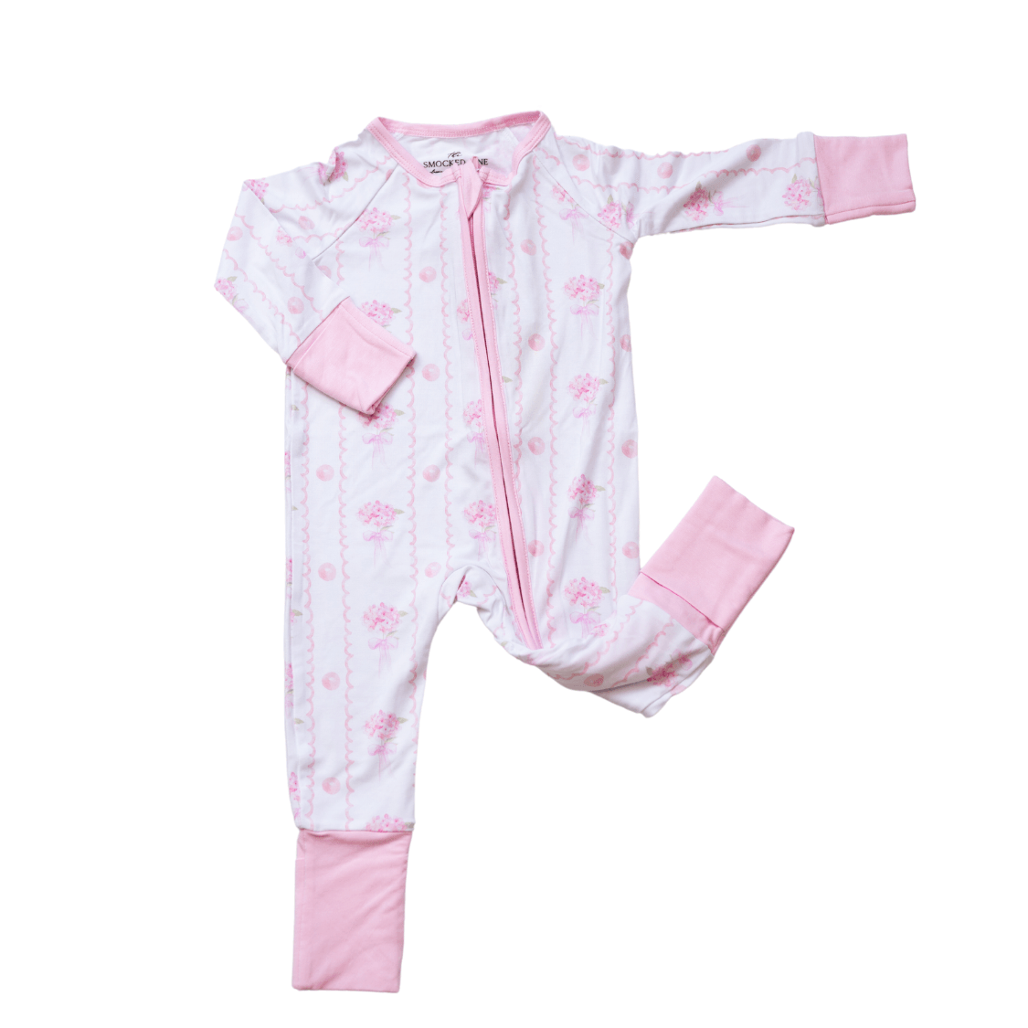 Light Pink Hydrangea Zipper Romper - The Smocked Pine