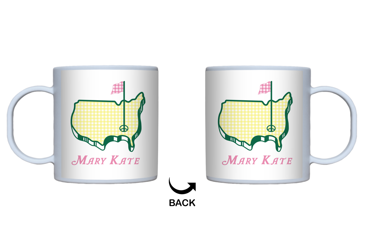 BUNDLE Masters Personalized Plate in Pink Gingham, Preppy Golf Custom Kids Name Plate, Unbreakable, Microwave & Dishwasher Safe,  Masters Inspired Gift for Kids,