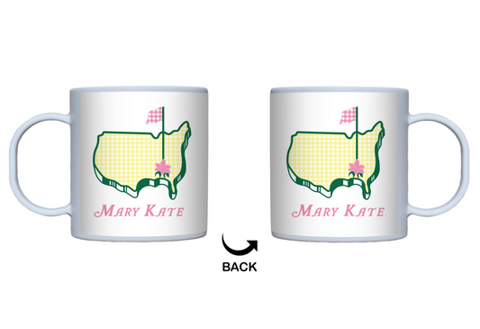 Masters Azalea, Personalized Cup in Pink Gingham, Preppy Golf Custom Kids Poly Mug, Unbreakable, Microwave & Dishwasher Safe, Masters Inspired Gift for Kids, 11 oz