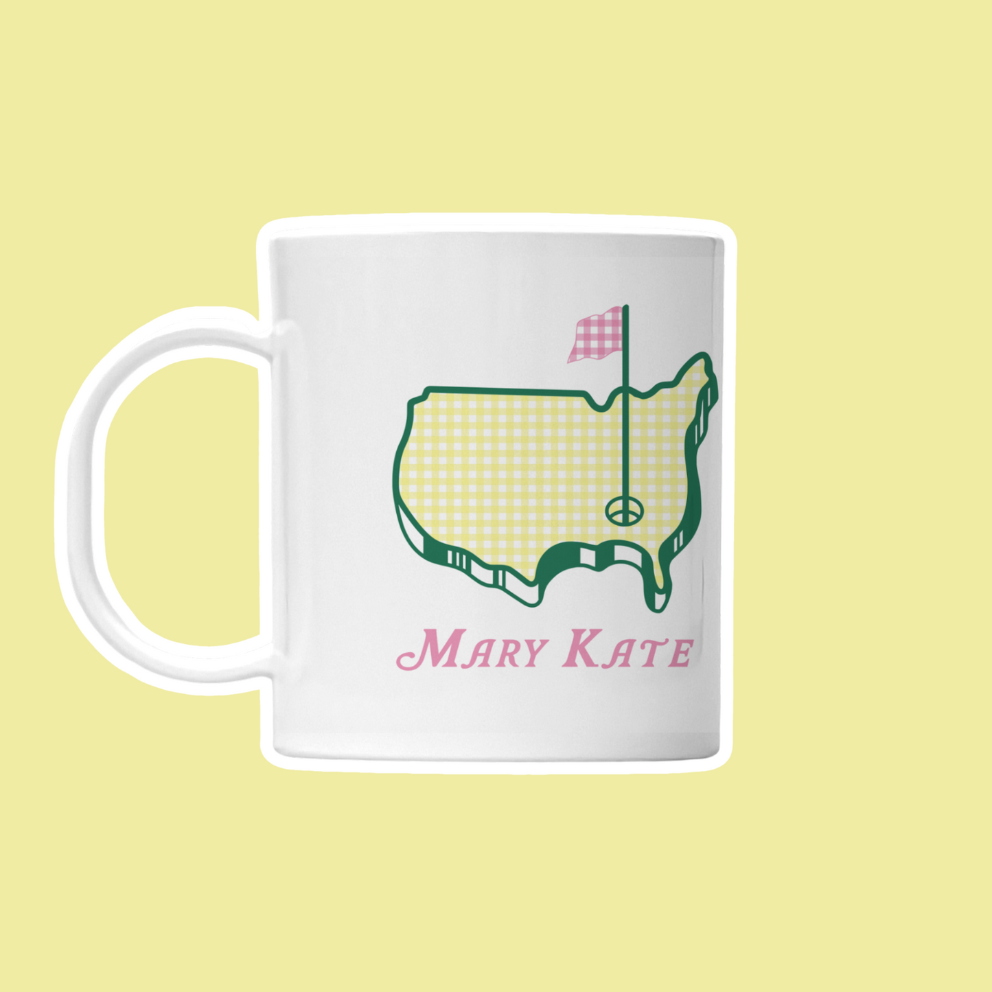 BUNDLE Masters Personalized Plate in Pink Gingham, Preppy Golf Custom Kids Name Plate, Unbreakable, Microwave & Dishwasher Safe,  Masters Inspired Gift for Kids,